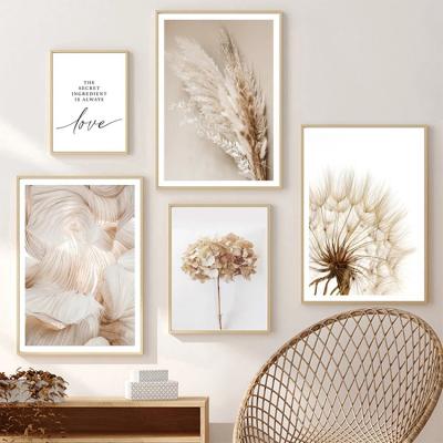 China Modern Botanical Wall Art Posters Prints Landscape Bunny Tail Grass Reed Dandelion Flower Natural Art Painting for sale