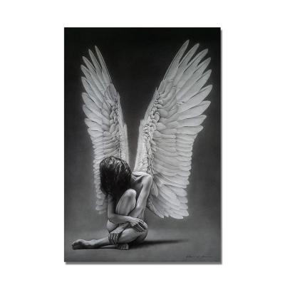 China Sexy Nude White Wall Art Picture Canvas Painting Posters And Prints Angel Girl Figure Canvas Painting Black Modern Home Decor for sale