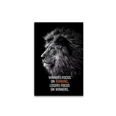 China Modern Black White Inspirational Lion Letter Motivational Quote Art Animal Posters and Prints Canvas Art for sale