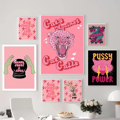 China Fashion Modern Feminist Art Pink Girl Power Wall Poster Prints Modern Wall Art Canvas Painting Living Room Bedroom Girls Gift Pictures for sale