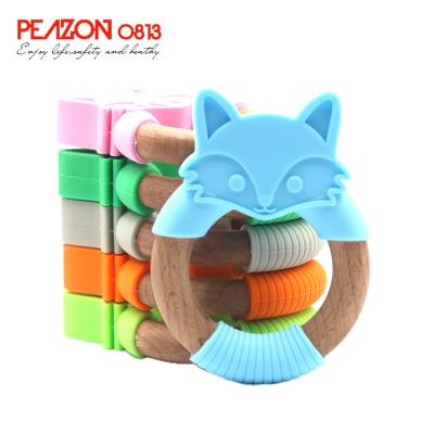 China 100% Eco-Friendly Hot Selling Bpa Free Wooden Silicone And Beech Fox Teether Wholesales for sale