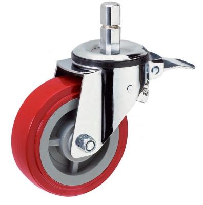 China PIVOT SS 200mm Square Caster Wheel Red PU Wheel Stem Swivel With Brake for sale