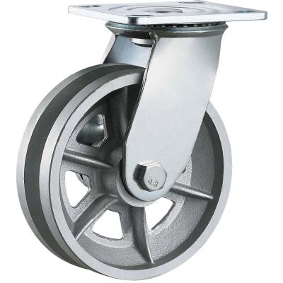 China swivel & Rigid SS Cast Iron V Groove Heavy Duty Caster Wheel Silver Type for sale