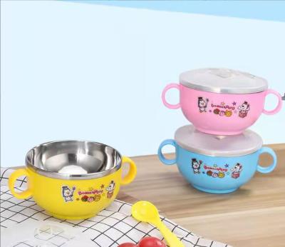 China PVC free new desigb 2022 stainless steel silicone no slip toddler suction bowl with lid spoon babies feeding bowl set for sale