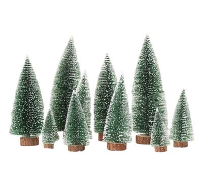 China PVC Decorations Mini Village Artificia Small Table Top Christmas Tree Table Top Christmas Potted Bed Pre Led Christmas Tree Light for sale