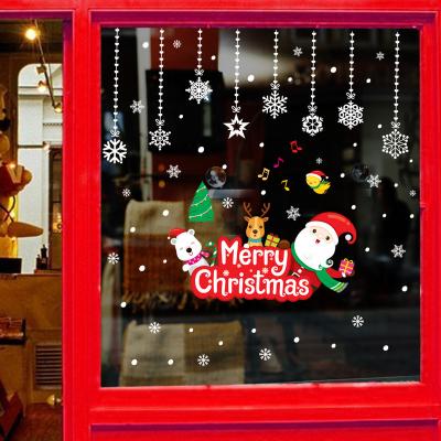 China Holiday Decoration 2 in 1 Cheap Christmas Happy New Year Wall Stickers Window Door Stickers for Christmas Decoration for Shop Window Sticker for sale