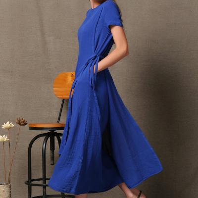 China Fashion Anti-Static Simple One Piece Ladies Women's Clothing Long Canvas Dress In Blue Color for sale