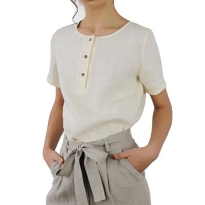 China Anti-Wrinkle Button Solid Canvas Cute Women Fashionable Tops And Blouses for sale