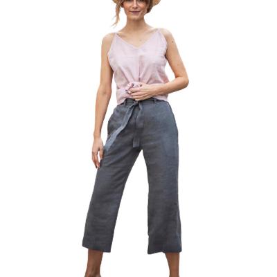 China Bow Solid Women Anti-wrinkle Waist Cotton Streetwear Canvas Pants for sale