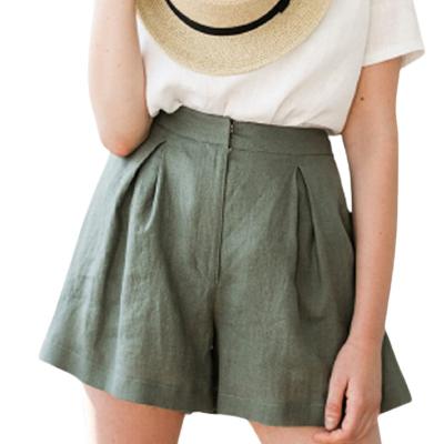 China Anti-Wrinkle High Waist Zipper Linen Pants Women Trousers Short Pants For Summer for sale