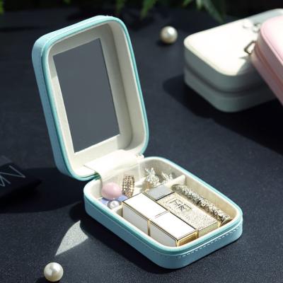 China Small single portable cosmetic women's makeup lipstick leather storage box small bag with mirror lip lacquer jewelry for sale