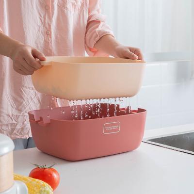 China Kitchen Viable Creative Double-Layer Multifunctional Drain Basket Contrast Color Thickened Fruit Storage Basket Wash Basin Sub for sale