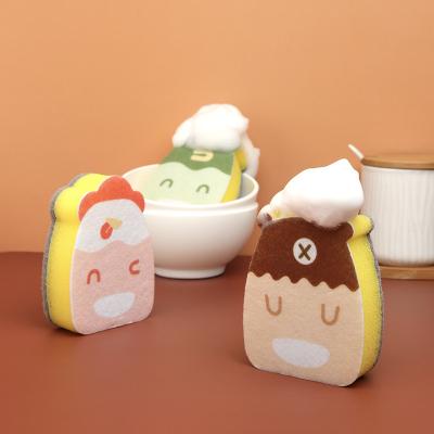 China Viable Kitchen Sponge Block Household Wash Pot Wash Dish Cleaning Oil Removing Cute Cartoon Hip Hop Sponge Cloth Scouring Pad for sale