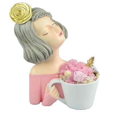 China Rose Flower Ornament Home Decoration Cute Girl Preserved Eternal Rose For Gift Arrangement 22*26 for sale