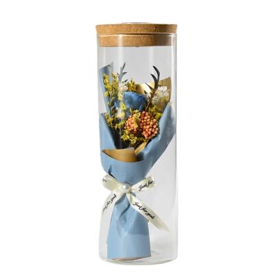 China Hot Sale Dry Preserved Flower Small Bouquet In Glass Bouquet For Gift 8*24 for sale