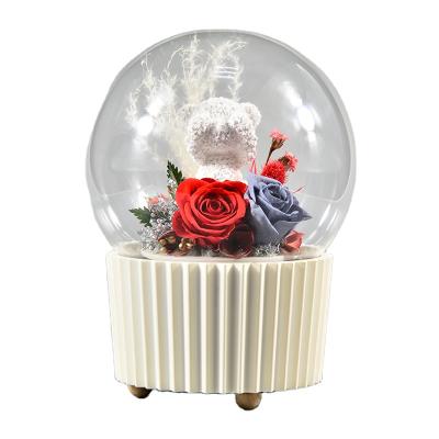 China Wholesale Cheap Preserved Flowers Rose With Music Box in Glass Dome for Decorative Flowers 12*12*16CM for sale