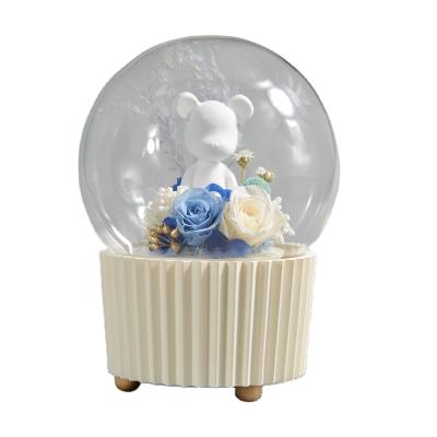 China Wholesale Best Selling Preserved Rose Flower Clockwork Music Box Gift Hand Crank Operated 12*12*16CM for sale