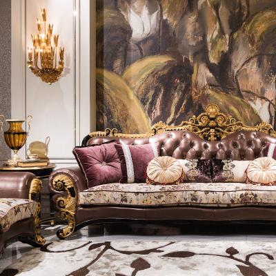 China Other Italian Sofa Living Room 123 seater sofa luxury style embrodiery flower fabric leather sofa furniture set for sale