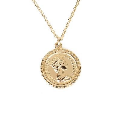 China Wholesale Religious St Paul Round Stainless Steel Coin Necklace Designed Antique Gold Color Necklace for sale