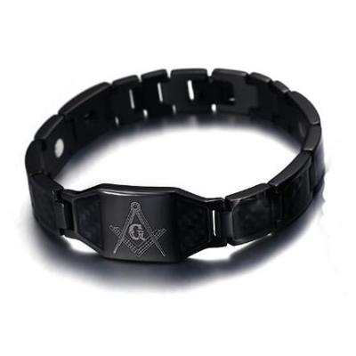 China Other Wholesale Fiber Titanium Masonic Symbol Carbon Magnetic Bracelet for sale