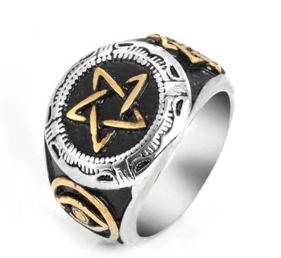 China The Other Retro Stainless Steel Wholesale Punk Star Pentagon Eye Of God Horus Ring for sale