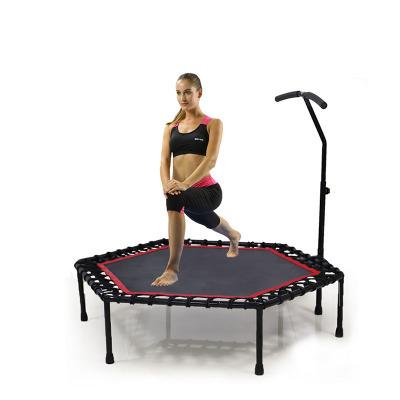 China Without Protective Net Quiet Trampoline With Handrail For Indoor Equipment Jumping Cardio Home Gym Fitness Bed Workout Kids Adults for sale