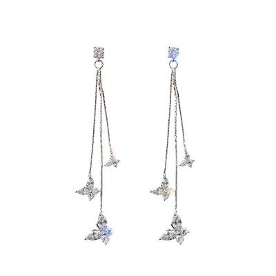 China Durable Korean Shiny Butterfly Crystal Drop Earring Long Tassel Dangle Earrings for sale