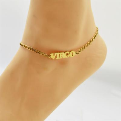 China YOHAPP Beach Environmental Friendly Foot Jewelry Tasty Gold Plated Cuban Link Anklets Chunky Stainless Steel Horoscope Zodiac Chain Anklets for sale