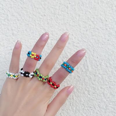 China YOHAPP Bohemia Candy Environmentally Friendly Boho Color Braided Beaded Colorful Handmade Rice Seed Beads Ring for sale