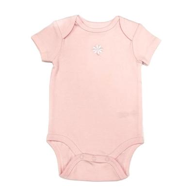 China Short Sleeve Length cm Pink Soft Cotton Knitted Round Neck Snap Button Baby Rompers for sale