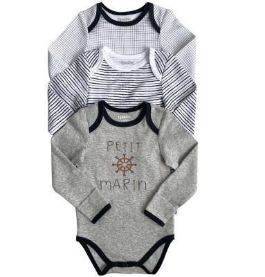 China Baby Boys Clothing Onesie Rompers Set Fashionable Snap Button 12 Monthly Newborn 3 Piece for sale