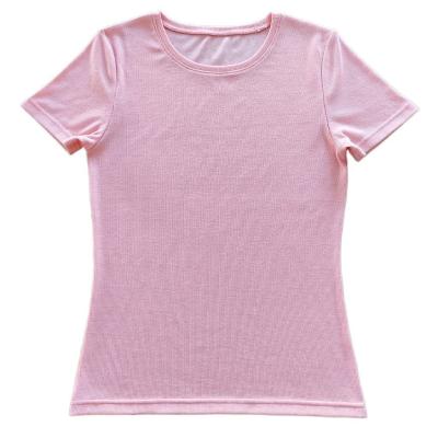 Chine T-shirt personnalisé de côtes pour femmes à manches courtes et en coton spandex à vendre