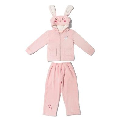 China Children's Sleepwear Sets with Warm Coral Fleece Fabric and Cute Rabbit 3D Hat for sale