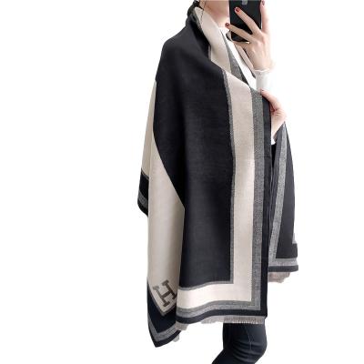 China European and American new H-letter cashmere winter European and American color matching warm shawl air conditioning shawl long tassel wind for sale