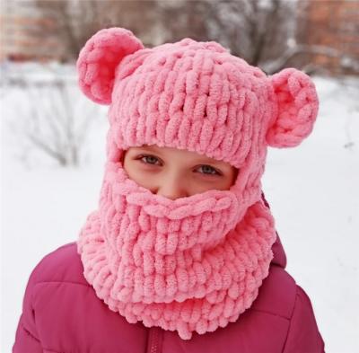 China S8566 Cute Custom COMMON Cartoon Patterns Soft Warm Plush Fuzzy Fleece Hood Ski Mask Hand Knitted Winter Balaclava Hat With Bear Ears for sale