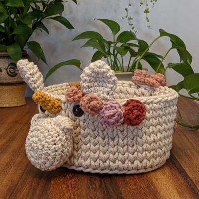 China S7572 Unicorn Patterns Cotton Sustainable Cute Animal Eco-Friendly Crochet Basket Handmade Knit Woven Storage Baskets for sale