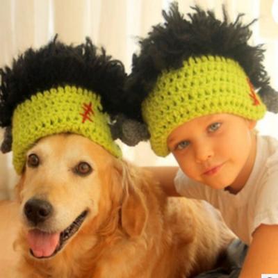 China Wholesale New F-6299 COMMON Pet Accessories China Knitted Big Hair Beanie Funny Monster Pet Hat Dog Hats For Small Dogs for sale