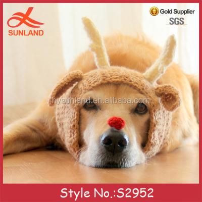 China S2952 Sustainable Fashion Christmas Funny Animal Pets Crochet Knit Hats Reindeer Antlers Dog Hats for sale