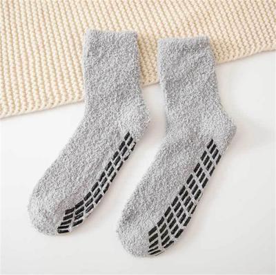 China S8555 Viable Fashion 2022 Solid Colors Fuzzy Winter Plush Non-slip Warm Sleep Socks Super Soft Comfortable Crew Socks For Men for sale