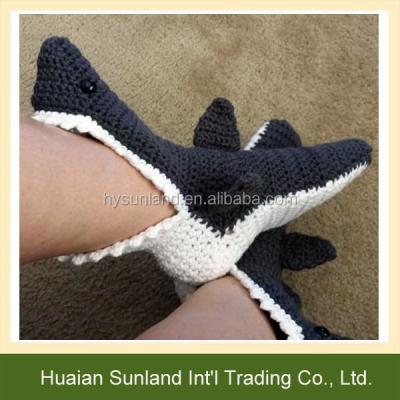 China W-1062 Antibacterial Funny Mens Womens Custom Crochet Shark Socks /Knitted Indoor Shark Socks for sale