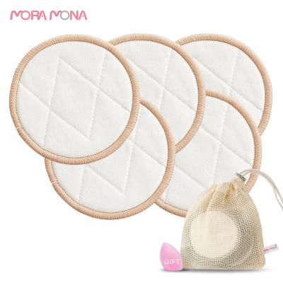 China Mora Mona 10pcs/pack Reusable Face Cotton Bamboo Face Make Up Washable Remover Pads With Mesh Bag for sale