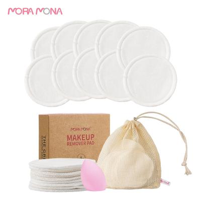 China Reuseable Mora Mona High Quality Bamboo Cotton Face Reusable Make Up Remover Pads Washable Makeup Remover Pads for sale