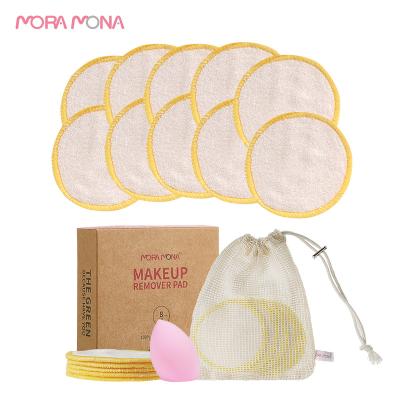 China Mora Mona Eco-Friendly 2 Layer Bamboo Terry Round Pads Washable Facial Cloths Eye Remove Pad With Laundry Bag for sale