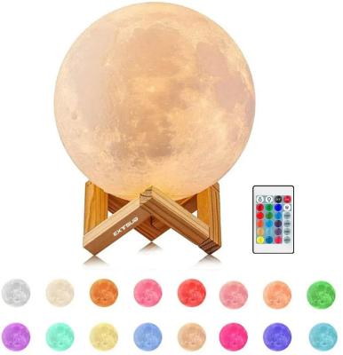 China Modern PVC Lunar Light Gift Rechargeable 16 Colors Touch Change Remote 3D Printing Globe Moon Light LED 3D Moon Lamp for sale