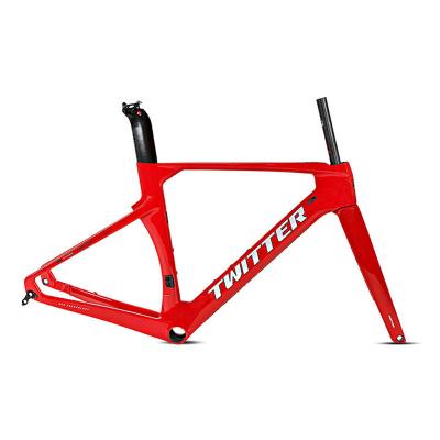 China Road Bikes Twitter 700c Carbon Frameset Road Bike Frame Disc Brake Through Axle 12x100mm 12x142mm BB86x46mm 700x28C Tire Inner Cable for sale