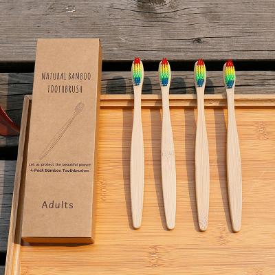 China Custom Logo Disposable Biodegradable Toothbrush Wooden Eco Friendly Bamboo Toothbrush Soft Bristle Bamboo Toothbrush 4packs for sale