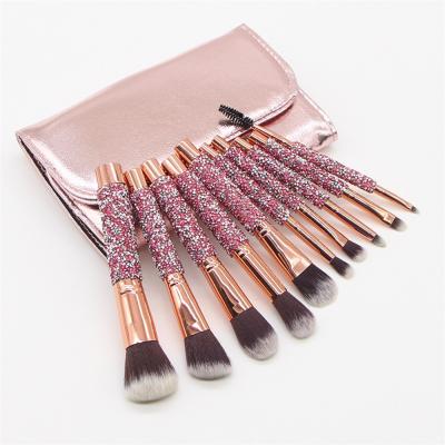 China Angular Blush Factory direct supply of 10 Diamond-studded blue and red makeup brushes blush sweep brush high gloss soft brush beauty tool for sale