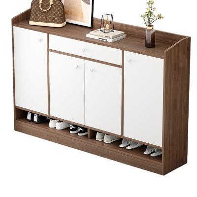 China Contemporary (height) adjustable and contracted style MDF veneer shoe arch four tall doors and two drawers store contents to receive cabinet door entry for sale