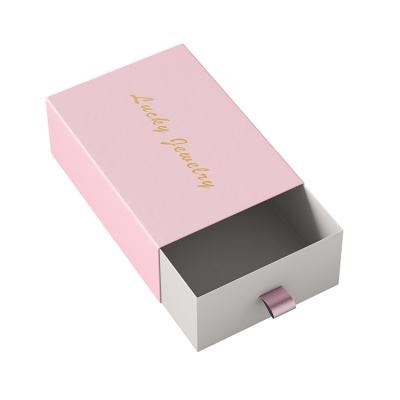 China Luxury Recycled Materials Slide Gift Box Pink Paper Custom Logo Jewelry Necklace Drawer Cardboard Earring Wholesale Jewelry Packaging for sale