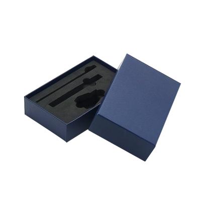 China Recyclable Custom Luxury Blue Paper Cosmetic Box Lid And Base Cardboard Packaging With Black Eva Foam for sale